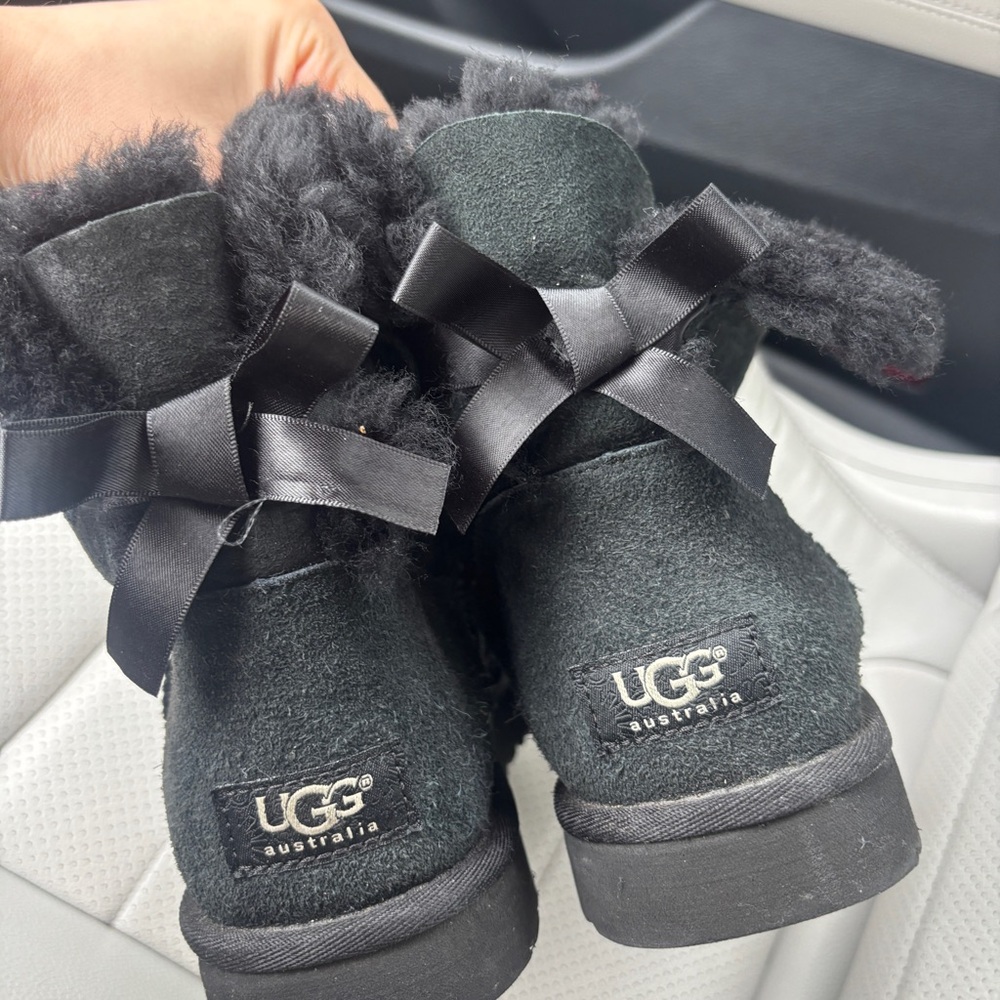 UGG Black Suede with Satin Bows